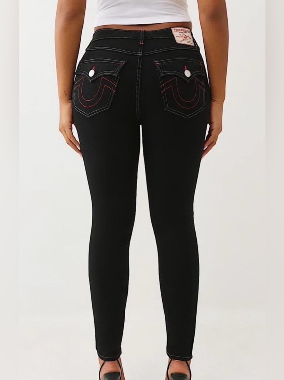 True Religion Black Skinny Jeans with Red Contrast Stitching
